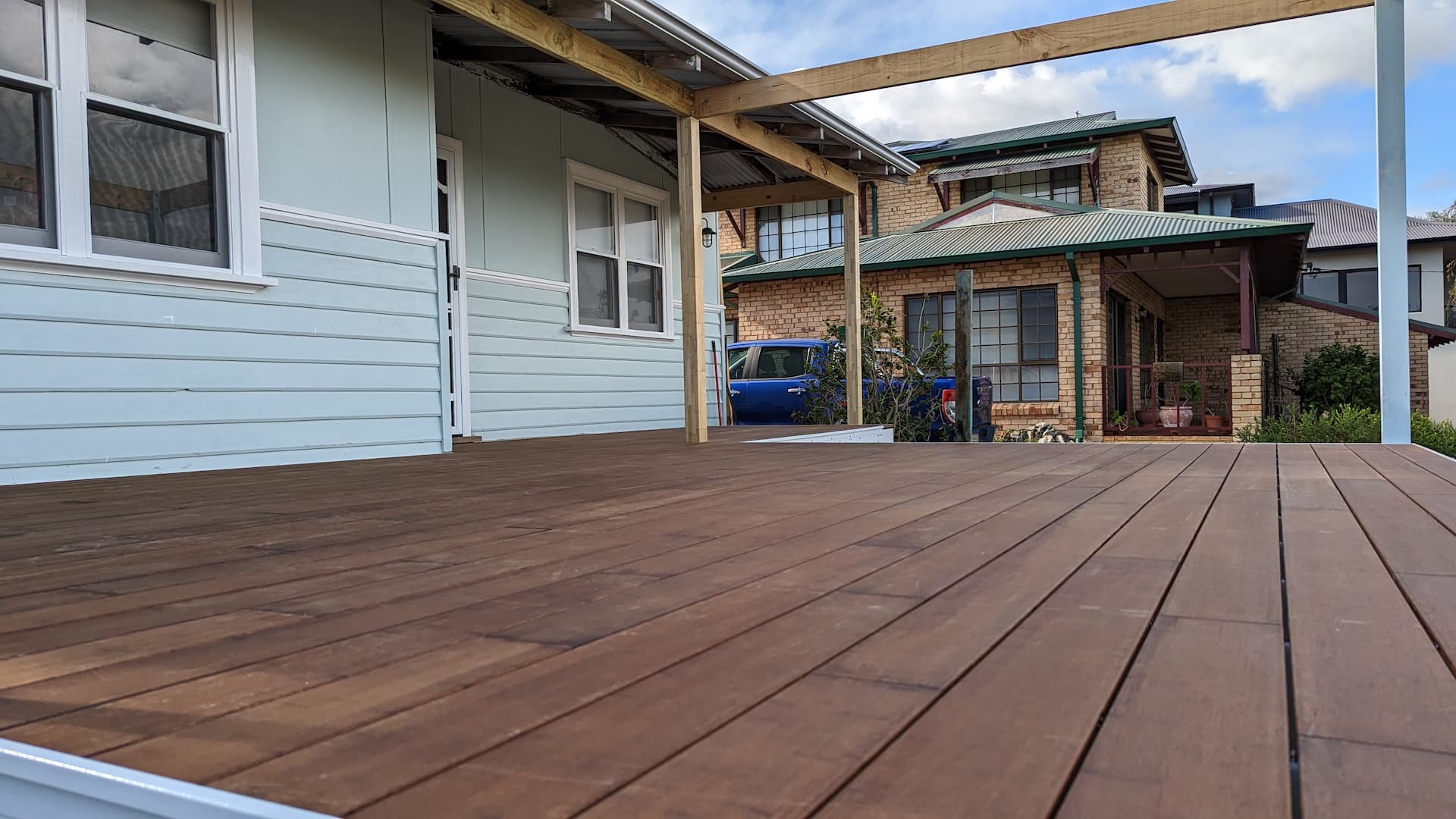 Modern home with bamboo deck